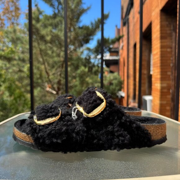 New Birkenstock Arizona Big Buckle Teddy Sandals Slip On in Black Gold US 9 / 40 - Picture 6 of 15